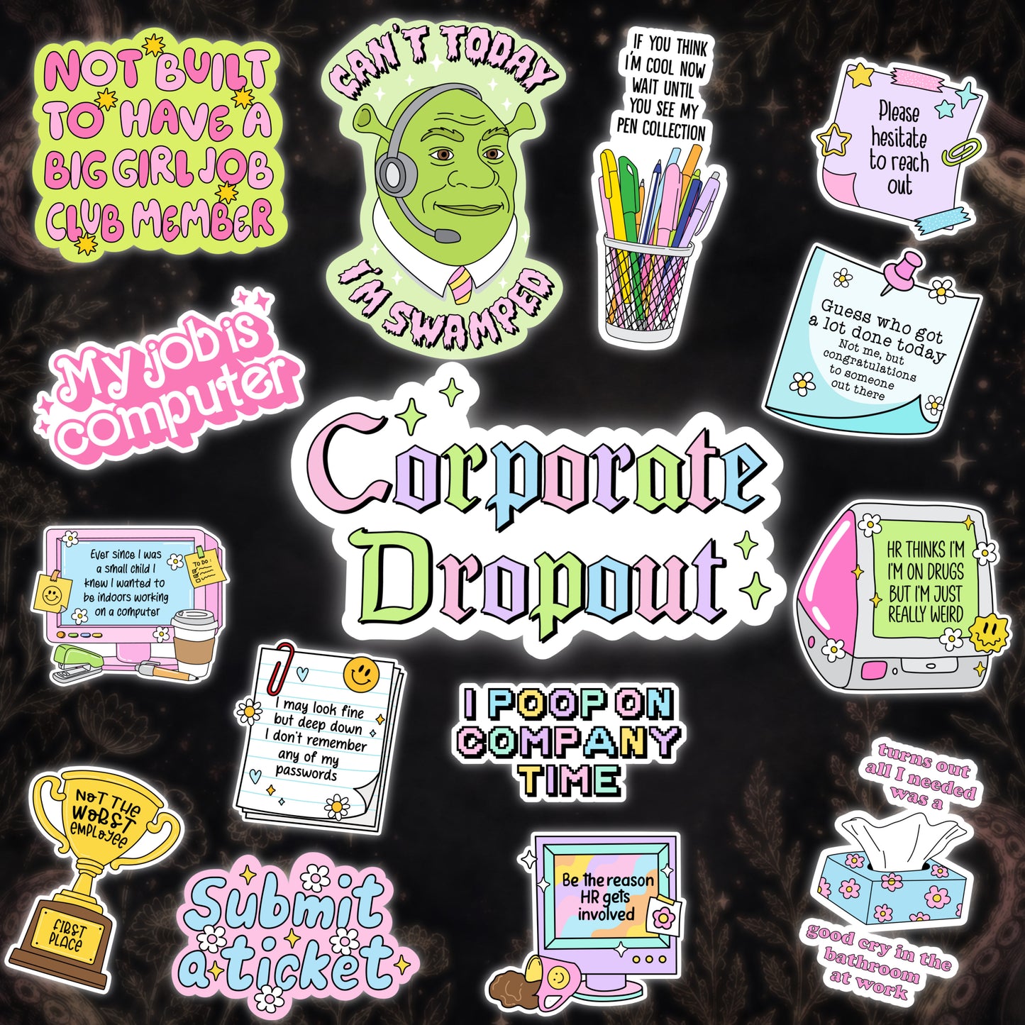 "Corporate Dropout" 15 Sticker Collection