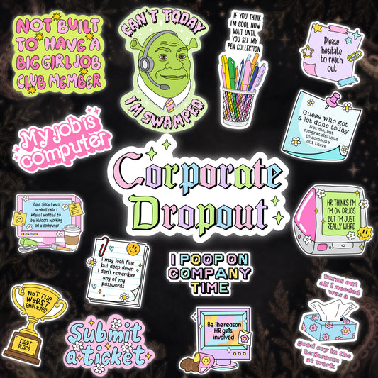 "Corporate Dropout" 15 Sticker Collection